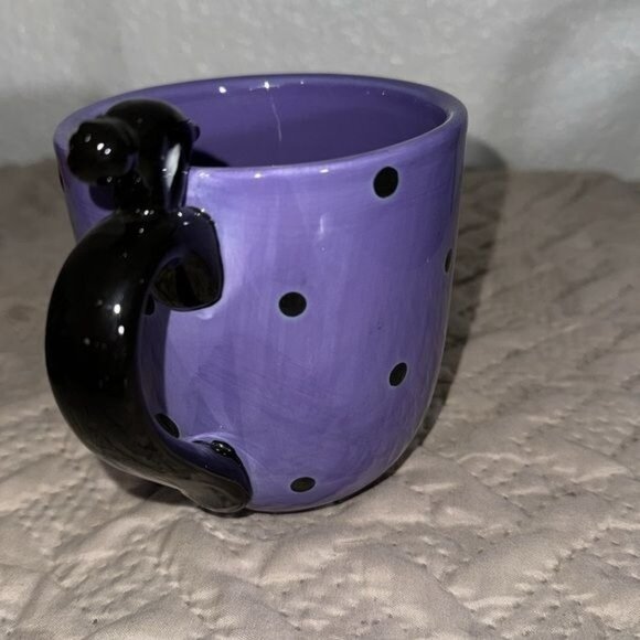 Purple Polka Dot Coffee Mug With Black Cat Handle - Picture 2 of 6
